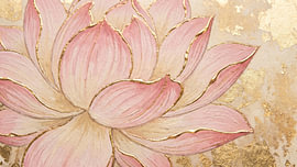 Pétales de lotus rose poudré rehaussés de touches dorées texturées sur Siti Zuliana