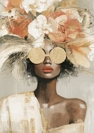 Elegantie in goud: portret met bloemenkrans en bril