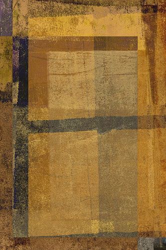 Modern abstract. Kleurrijk schilderij in okergeel, bruin, zwart