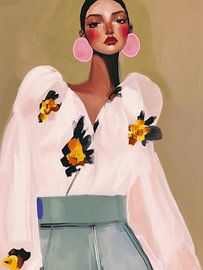 Modernes Porträt in Pastellfarben mit neonpinken Akzenten von Carla Van Iersel