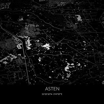 Black-and-white map of Asten, North Brabant. by Rezona