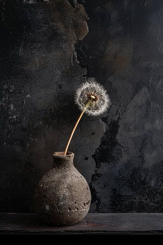 Gedroogde paardenbloem in oude vaas