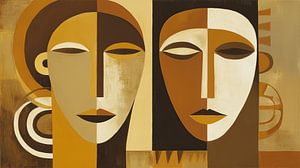 Homme et femme africains cubisme abstrait minimalisme panorama