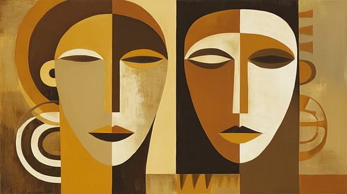 Afrikaanse man en vrouw abstract kubisme minimalisme panorama