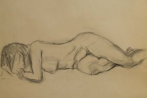 Femme nue, nu étude 1, dessin au fusain sur Paul Nieuwendijk