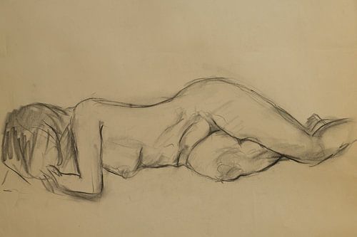 Female nude, nude study 1, charcoal drawing