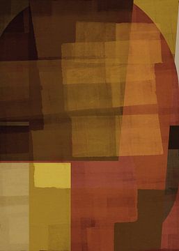 Formes abstraites modernes dans des tons chauds de rouge foncé, brun, terra et jaune. sur Dina Dankers
