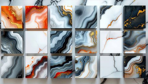 Abstracte tegels in 3D-stijl op marmeren plaat