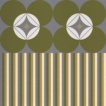 Retro Scandinavisch design geïnspireerd bloemen en bladeren in groen, grijs, beige van Dina Dankers
