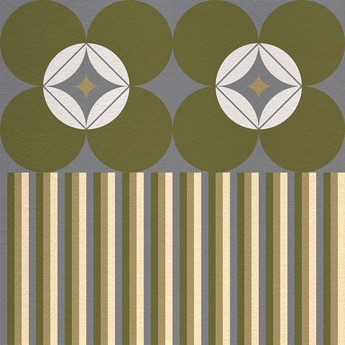 Retro Scandinavisch design geïnspireerd bloemen en bladeren in groen, grijs, beige