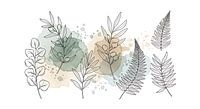 Botanical Line Art with Watercolor illustration