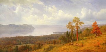 Albert Bierstadt,Zicht op de Hudson die over de Tappen Zee kijkt