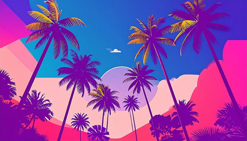 Retro Vintage Palmen mit Wolken von Mustafa Kurnaz