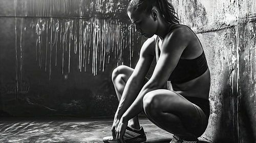 Vrouw rijgt haar sportschoenen aan