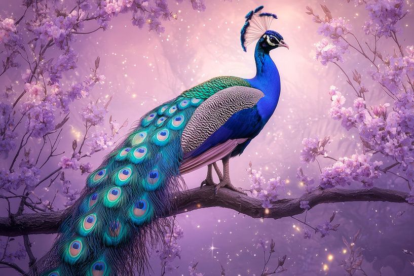 Magnificent peacock in the magic of flowers by Poster Art Shop