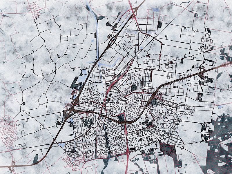 Map of Roosendaal with the style 'White Winter' by Maporia