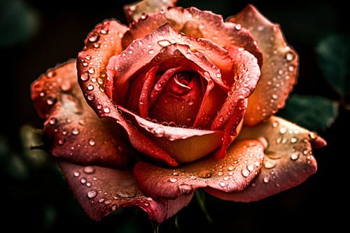 Gros plan sur une rose avec des gouttes de rosée