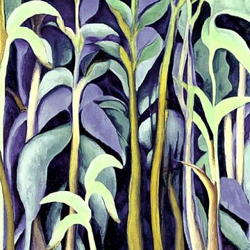 Pastel jungle plants in shades of purple and grey-green by Anna Marie de Klerk