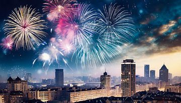 Feuerwerk über der Stadt bei Nacht von Animaflora PicsStock