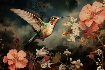 Kolibri und Blumen | Kolibri Kunstwerk