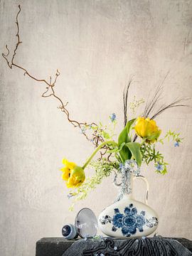 Still life with flowers. Delftware and Yellow. by Alie Ekkelenkamp