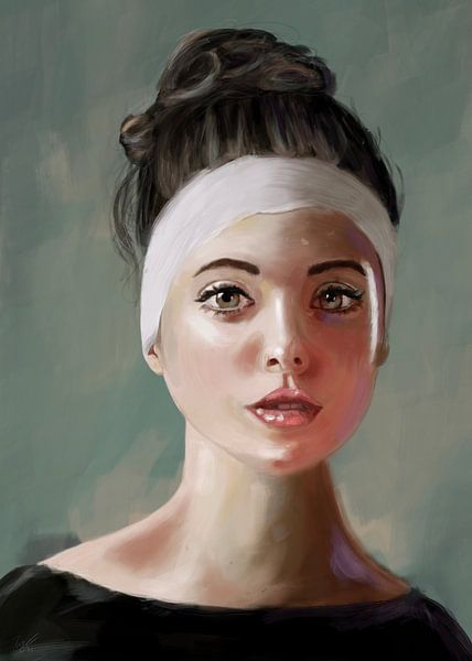 Oil portrait woman by W. Vos