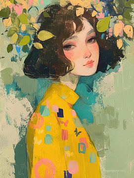 Vrouwenportret | Yellow Reverie van Blikvanger Schilderijen