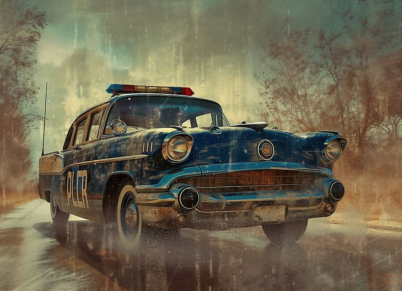 Politieauto, mystieke sfeer van fernlichtsicht