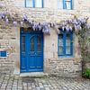 blauwe deur en ramen van een oud huis in frankrijk met bloemen van ChrisWillemsen