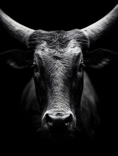 Stier - Archaïsche kracht in een zwart-wit portret