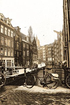 Inner city of Amsterdam Netherlands Sepia