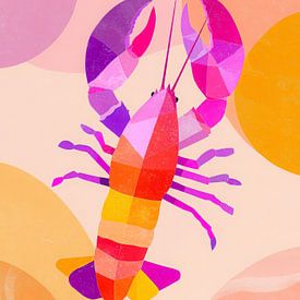 Colourful abstract lobster in modern illustration style with soft pastel shapes by But First Framing