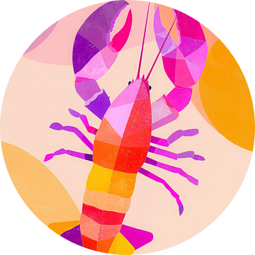 Kleurrijke abstracte kreeft in moderne illustratiestijl met zachte pastelvormen