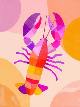 Kleurrijke abstracte kreeft in moderne illustratiestijl met zachte pastelvormen