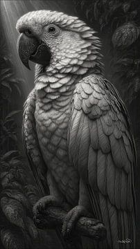 zwart-wit papegaai-kaketoe-ara van Gelissen Artworks