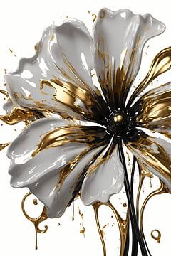 Abstract Gold Flower on White by De Muurdecoratie