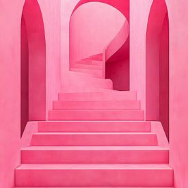 Pink Paradise - Dreamy Stairway to Abstraction, Pastel Architecture by But First Framing