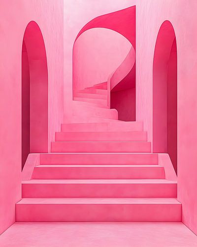 Rosa Paradies - Verträumte Treppe zur Abstraktion, Pastellarchitektur
