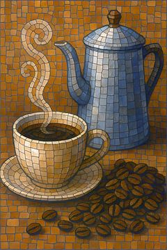 Koffie en percolator schilderij. van Johannes