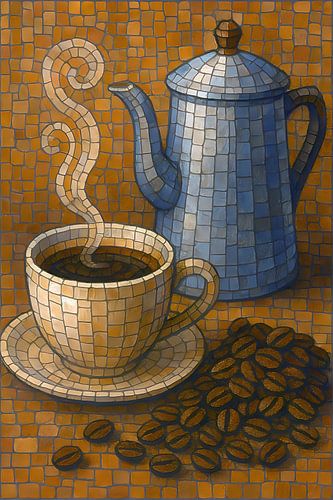 Koffie en percolator schilderij.