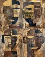 Vierfache abstrakte Tribal-Masken in Gold- und Erdtönen