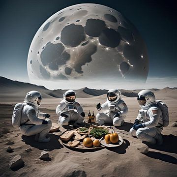 Astronauten picknicken op de maan