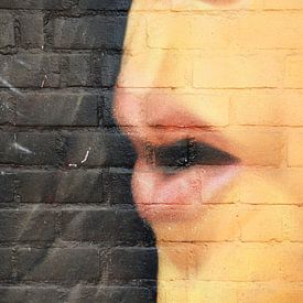 mond beschilder op een bakstenen muur van Gerrit Neuteboom