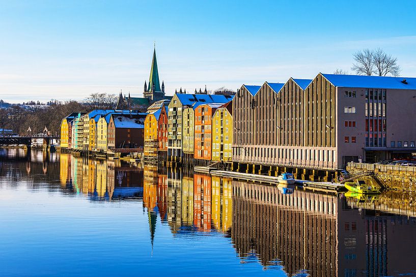 View of colourful houses by the river Nidelva in the city of Trondheim by Rico Ködder