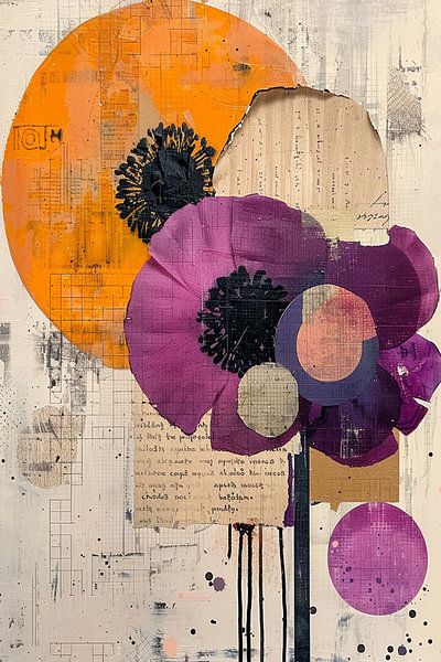 Solar Bloom Geometry - Tangerine &amp; Violet Art by Marijke Trienekens