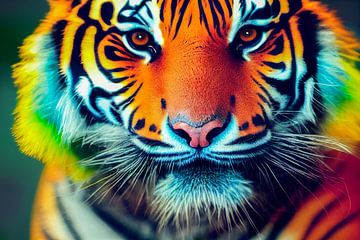 Portret van een kleurrijke tijgerkop, generatieve AI-kunstillustratie 03 van Animaflora PicsStock