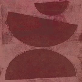Abstract rustic shapes in wine red and dark old pink. by Dina Dankers