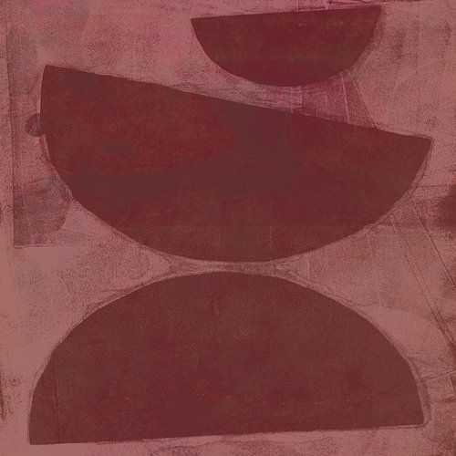 Abstracte rustieke vormen in wijnrood en donker oudroze.