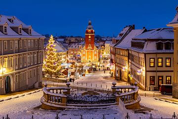 Gotha's marktplein in de winter van Roland Brack