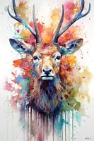 abstract colour watercolour of a deer.